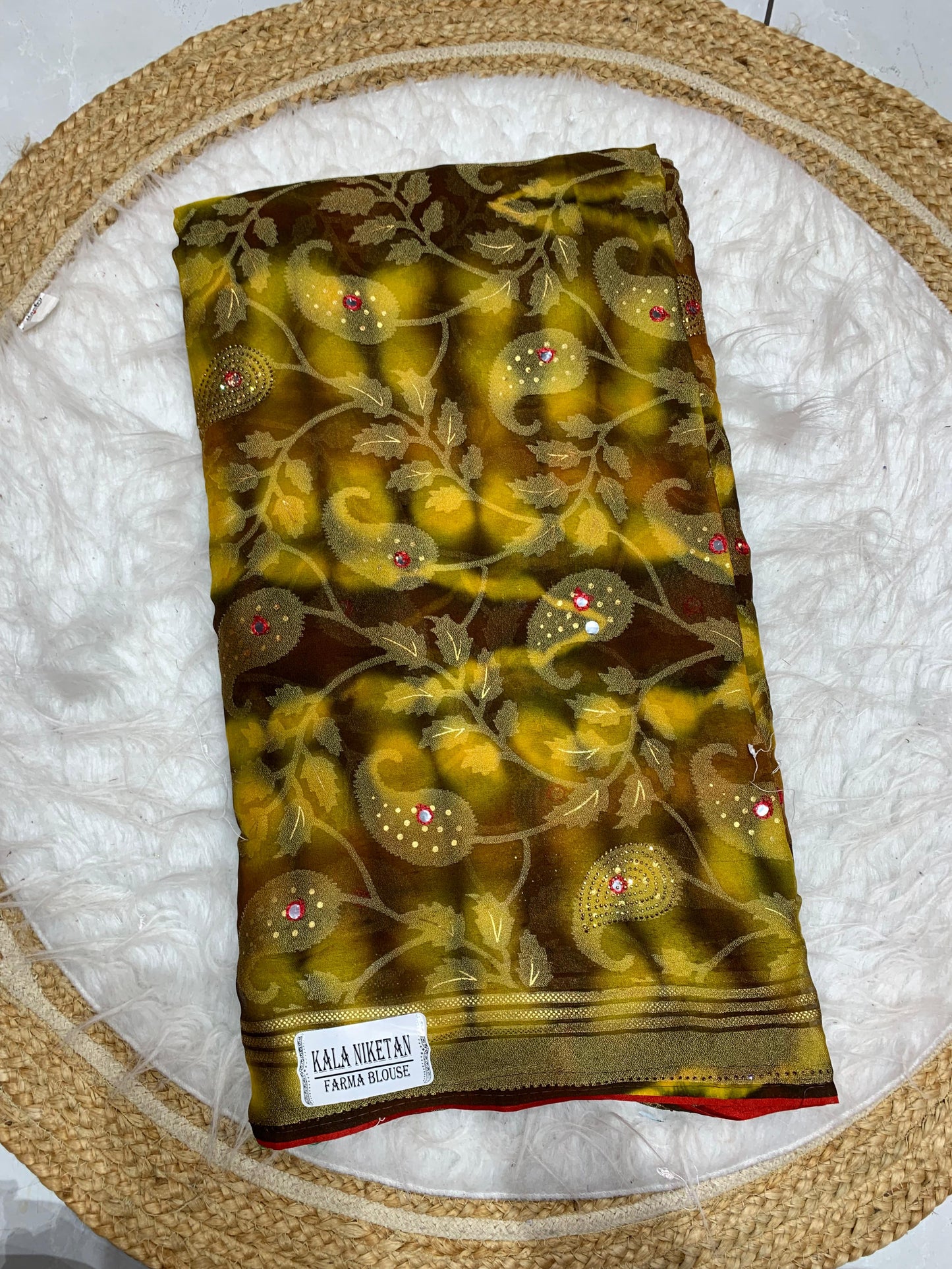 RF-KALA NIKETAN-8 FANCY FABRIC SAREE WITH BRASO PRINT, BOLLYWOOD STYLE PRINT SAREE WITH HEAVY STONE WORK WITH JACKQUARD BORDER WITH HEAVY FIRMA BLOUSE