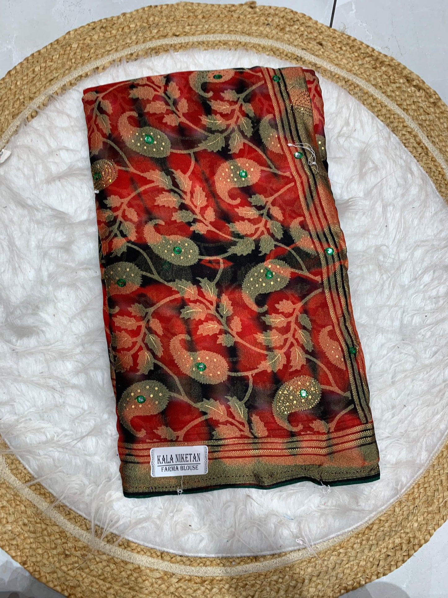 RF-KALA NIKETAN-8 FANCY FABRIC SAREE WITH BRASO PRINT, BOLLYWOOD STYLE PRINT SAREE WITH HEAVY STONE WORK WITH JACKQUARD BORDER WITH HEAVY FIRMA BLOUSE