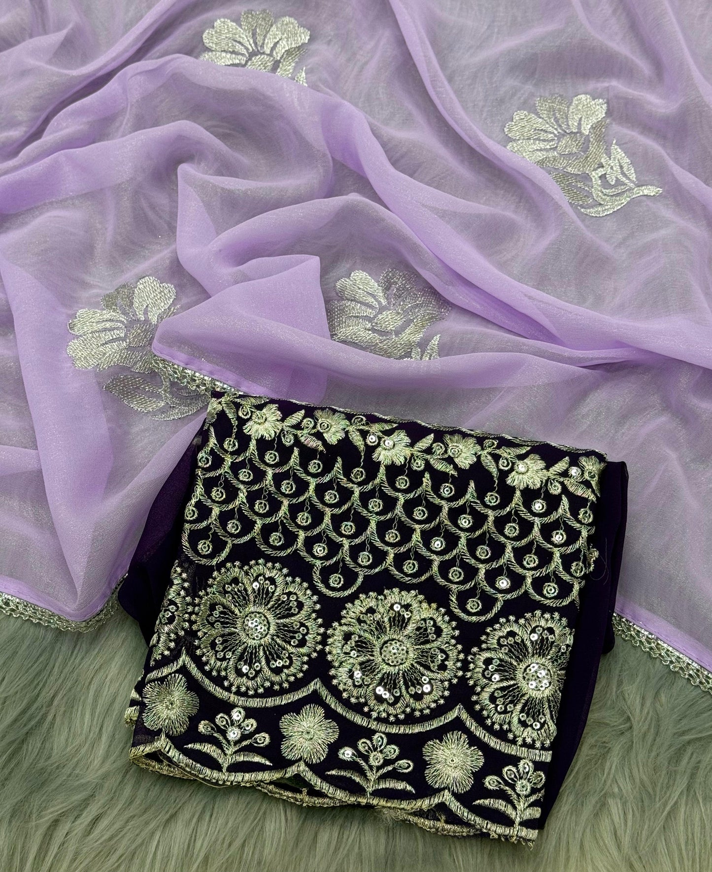 NN-2031 GEORGETTE FABRIC WITH COTED SAREE WITH RICH EMBROIDERY WORK ALL OVER SAREE WITH BEAUTIFUL LACE BORDER WITH CONTRAST SEQUENCE WORK BLOUSE