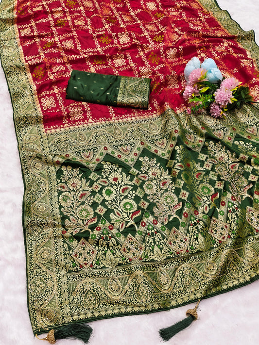 AJ-PURE-FLOWER PURE SATIN DYEBLE SAREE WITH BEAUTIFUL RICH PALLU WITH JARKAN WORK ALL OVER WITH PIPING BORDER AND HEAVY LATKAN