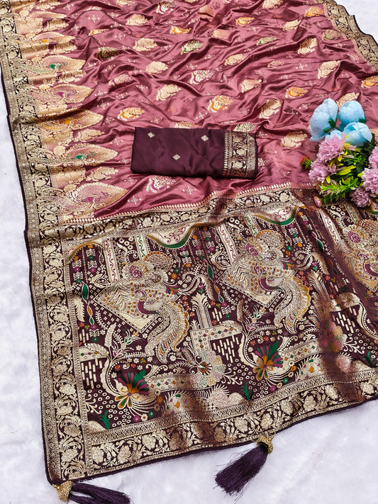AJ-PURE-ARADHNA PURE SATIN DYEBLE SAREE WITH BEAUTIFUL RICH PALLU WITH JARKAN WORK ALL OVER WITH PIPING BORDER AND HEAVY LATKAN