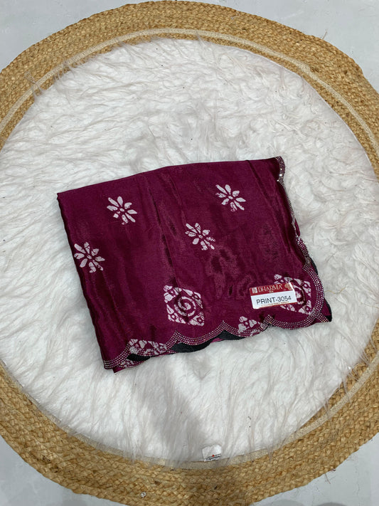 PRINT-3054 PREMIUM CHINON SAREE WITH 6.30 MTR CUT WITH BEAUTIFUL DESIGN WITH SIROSKI WITH CUTWORK