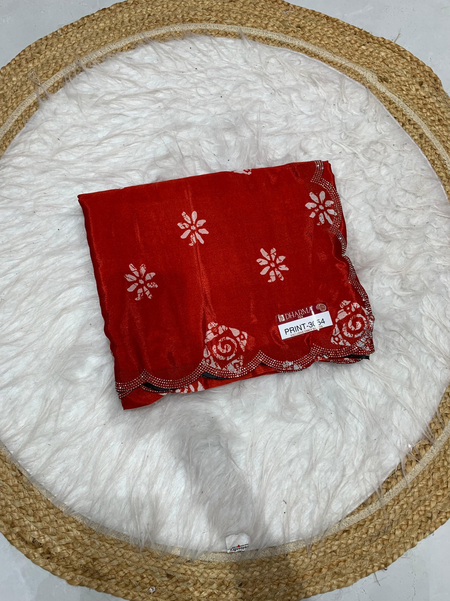 PRINT-3054 PREMIUM CHINON SAREE WITH 6.30 MTR CUT WITH BEAUTIFUL DESIGN WITH SIROSKI WITH CUTWORK