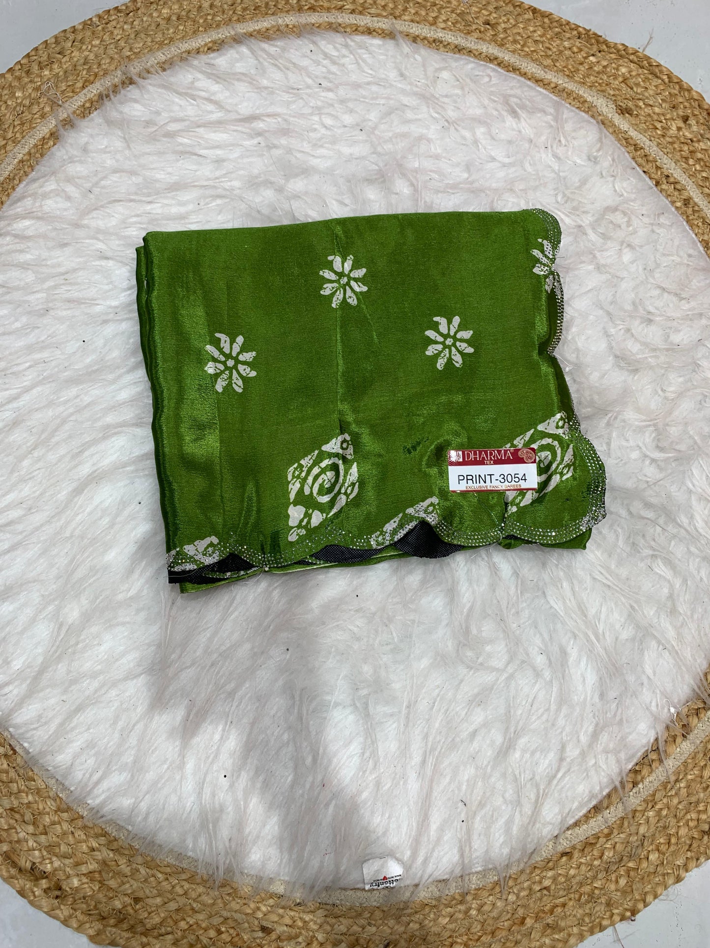 PRINT-3054 PREMIUM CHINON SAREE WITH 6.30 MTR CUT WITH BEAUTIFUL DESIGN WITH SIROSKI WITH CUTWORK