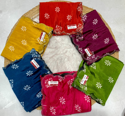 PRINT-3054 PREMIUM CHINON SAREE WITH 6.30 MTR CUT WITH BEAUTIFUL DESIGN WITH SIROSKI WITH CUTWORK