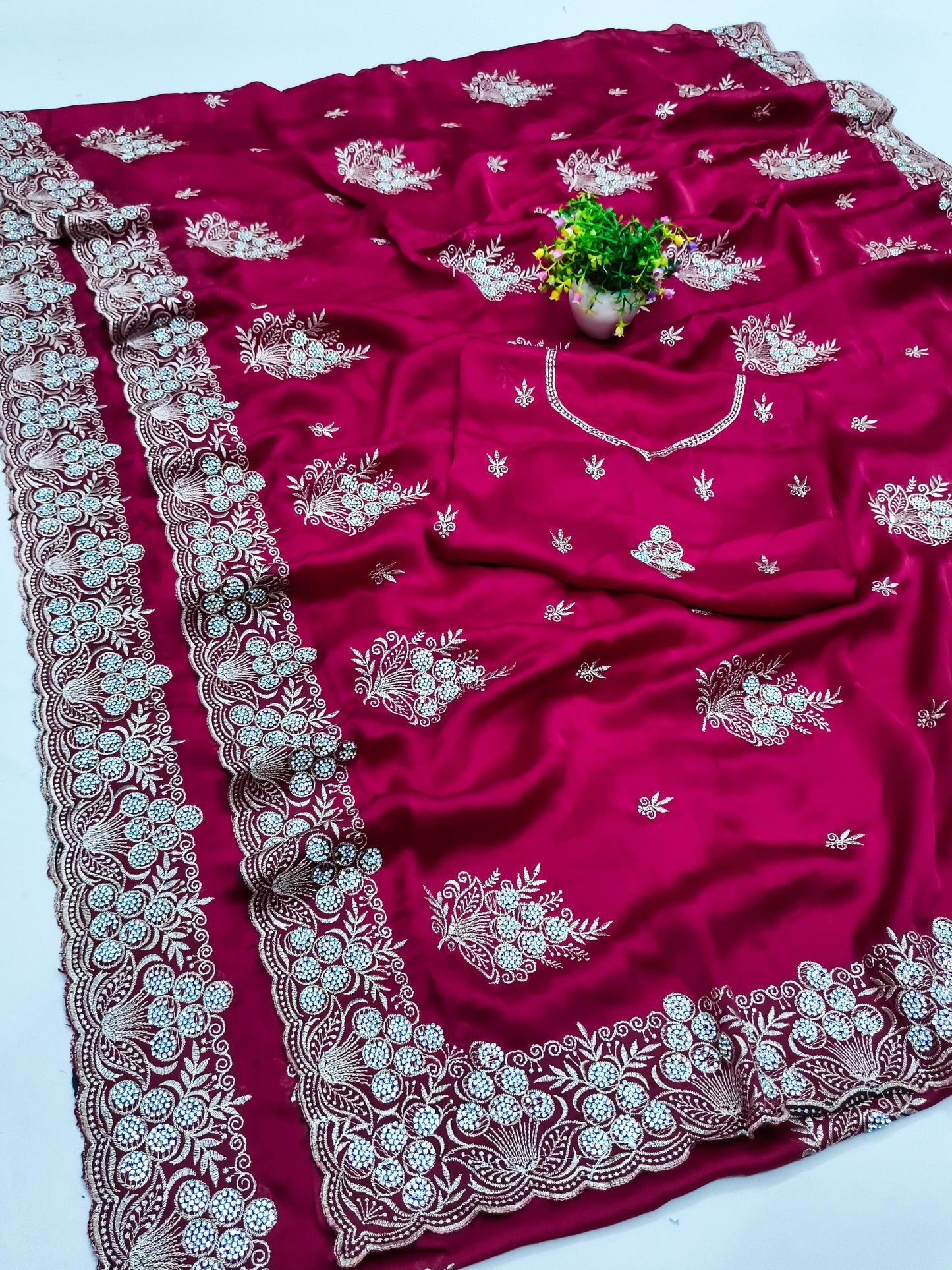 BS-SUJATA SATIN SAREE WITH BEAUTIFUL JARKAN ALL OVER WITH WORK BLOUSE