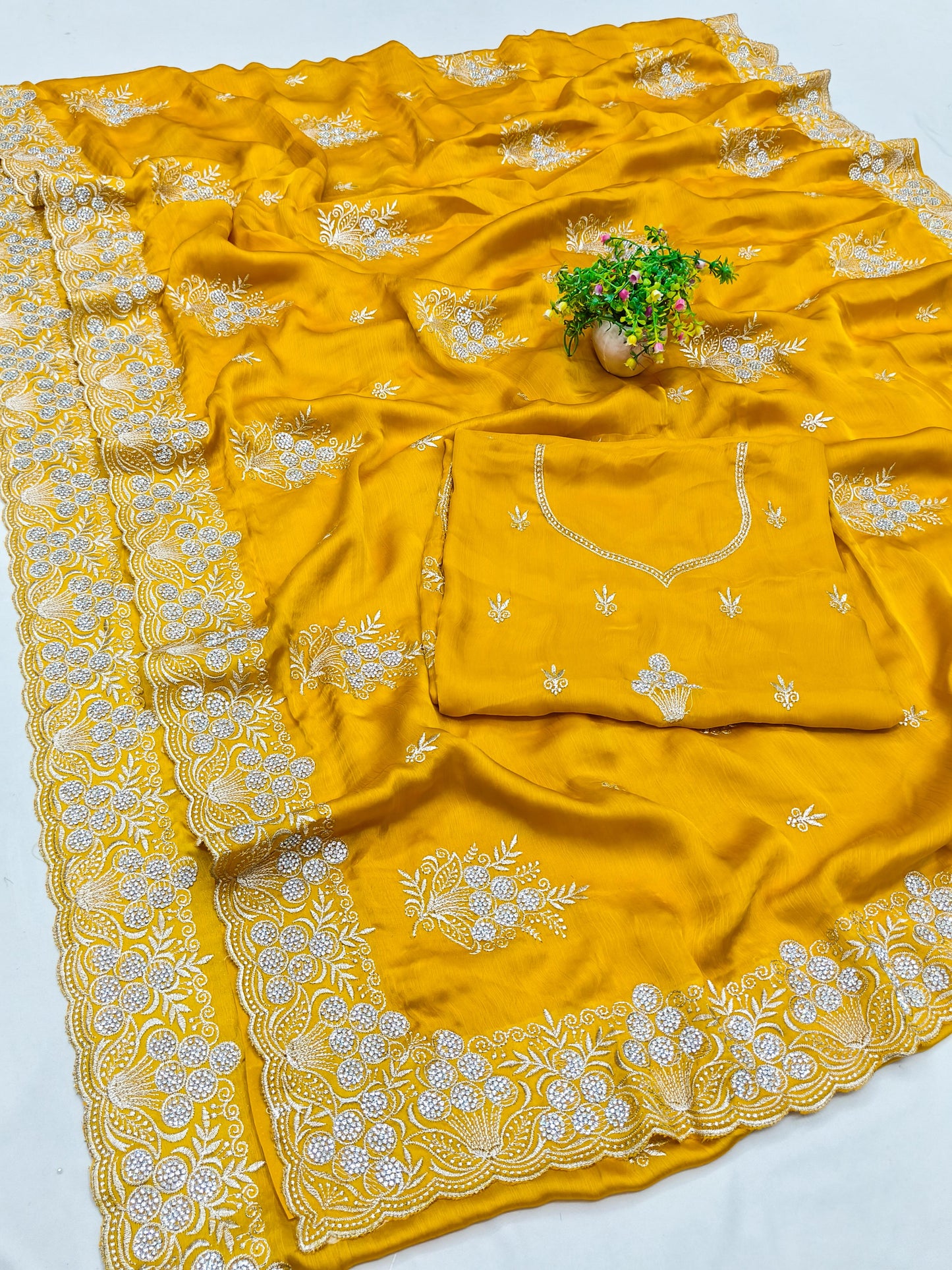 BS-SUJATA SATIN SAREE WITH BEAUTIFUL JARKAN ALL OVER WITH WORK BLOUSE