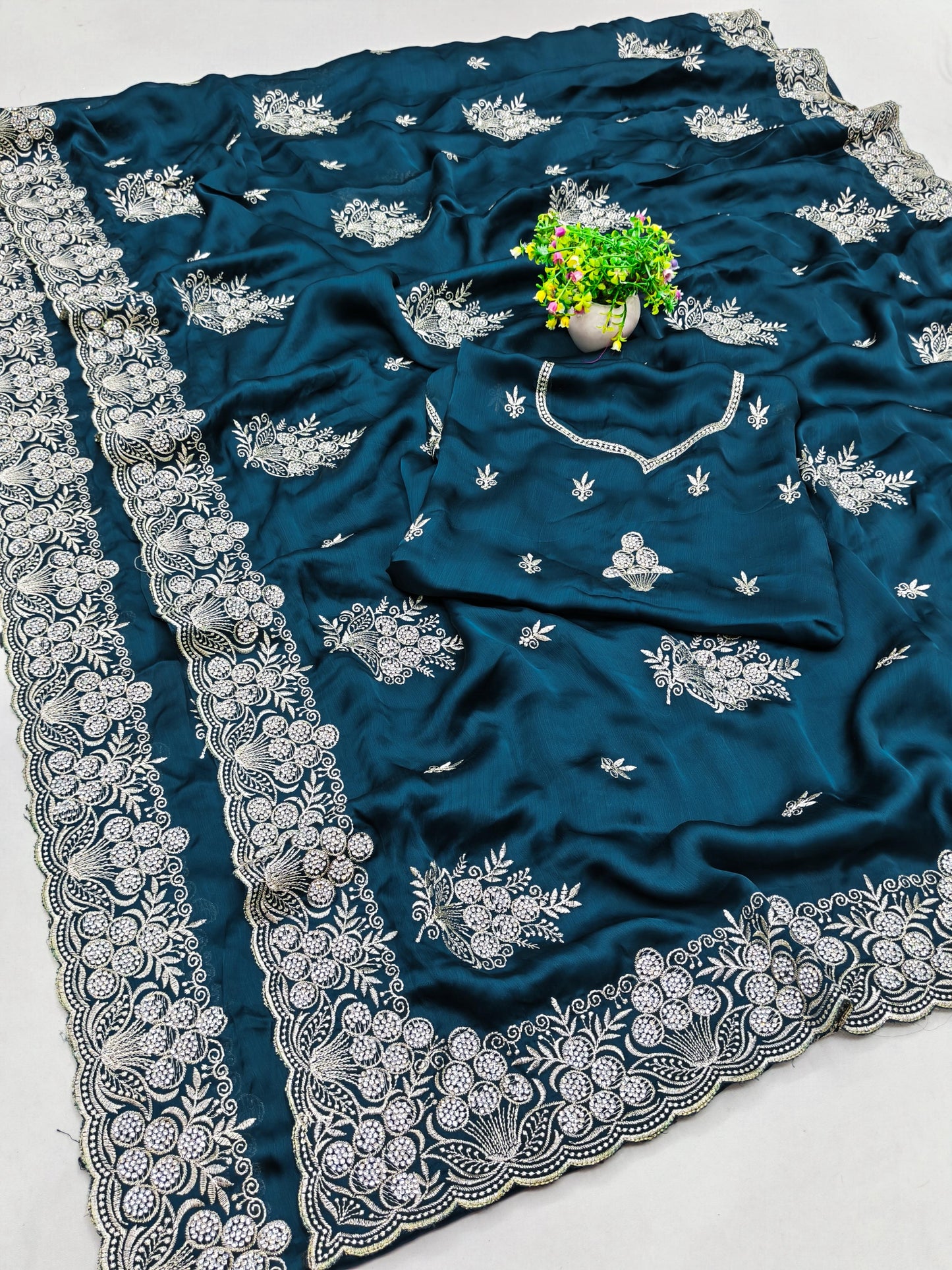 BS-SUJATA SATIN SAREE WITH BEAUTIFUL JARKAN ALL OVER WITH WORK BLOUSE