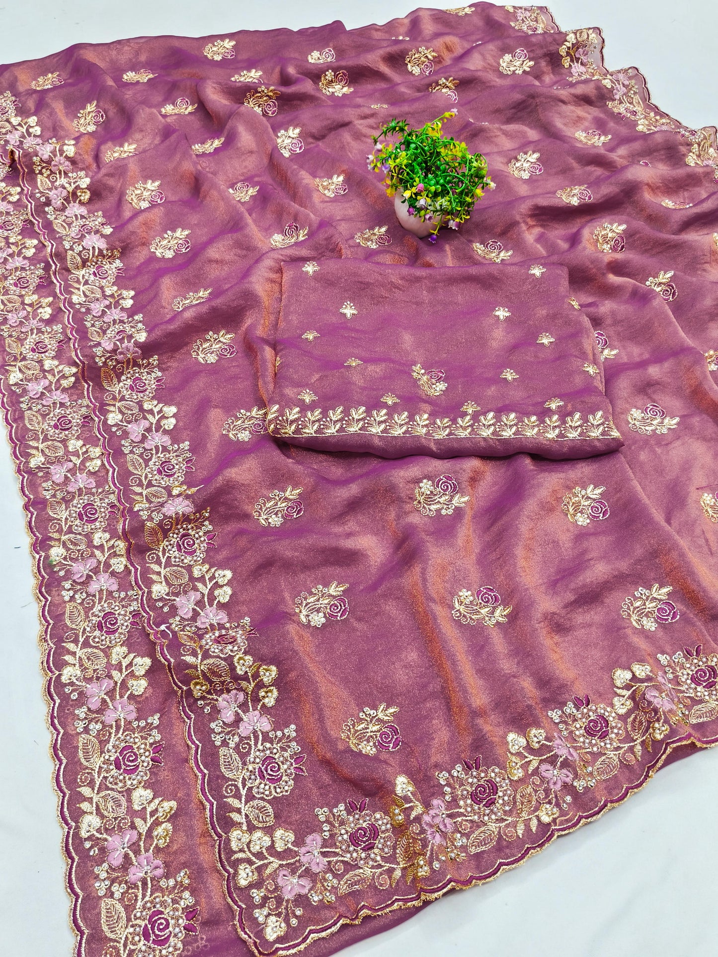BS-RAJWADI NC GEORGETTE SAREE WITH BEAUTIFUL JARKAN WORK WITH THREAD WORK MOTI WORK HEAVY BLOUSE