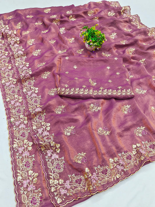 BS-RAJWADI NC GEORGETTE SAREE WITH BEAUTIFUL JARKAN WORK WITH THREAD WORK MOTI WORK HEAVY BLOUSE