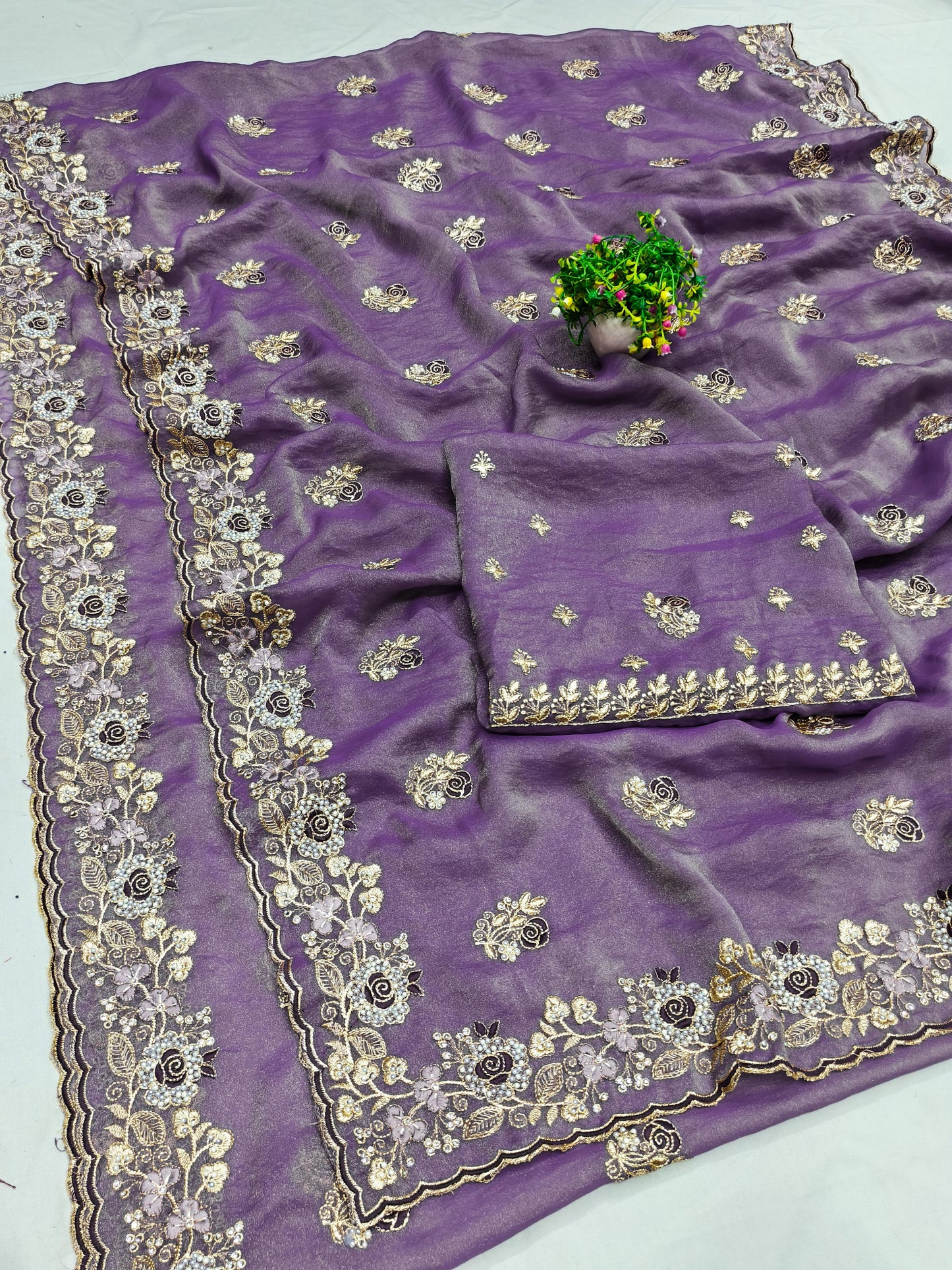 BS-RAJWADI NC GEORGETTE SAREE WITH BEAUTIFUL JARKAN WORK WITH THREAD WORK MOTI WORK HEAVY BLOUSE