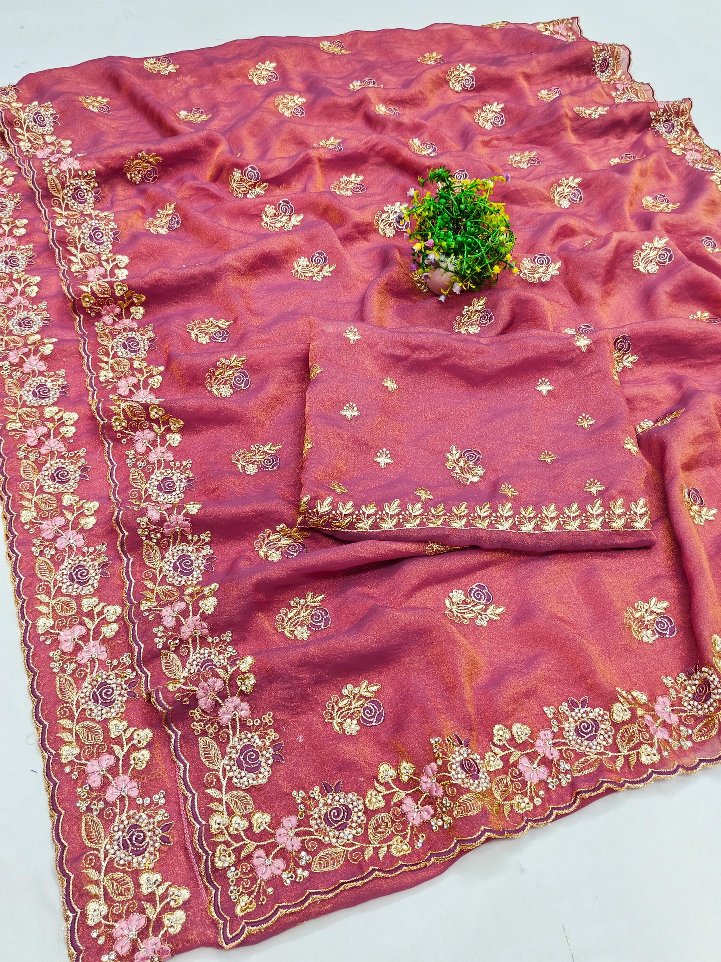 BS-RAJWADI NC GEORGETTE SAREE WITH BEAUTIFUL JARKAN WORK WITH THREAD WORK MOTI WORK HEAVY BLOUSE