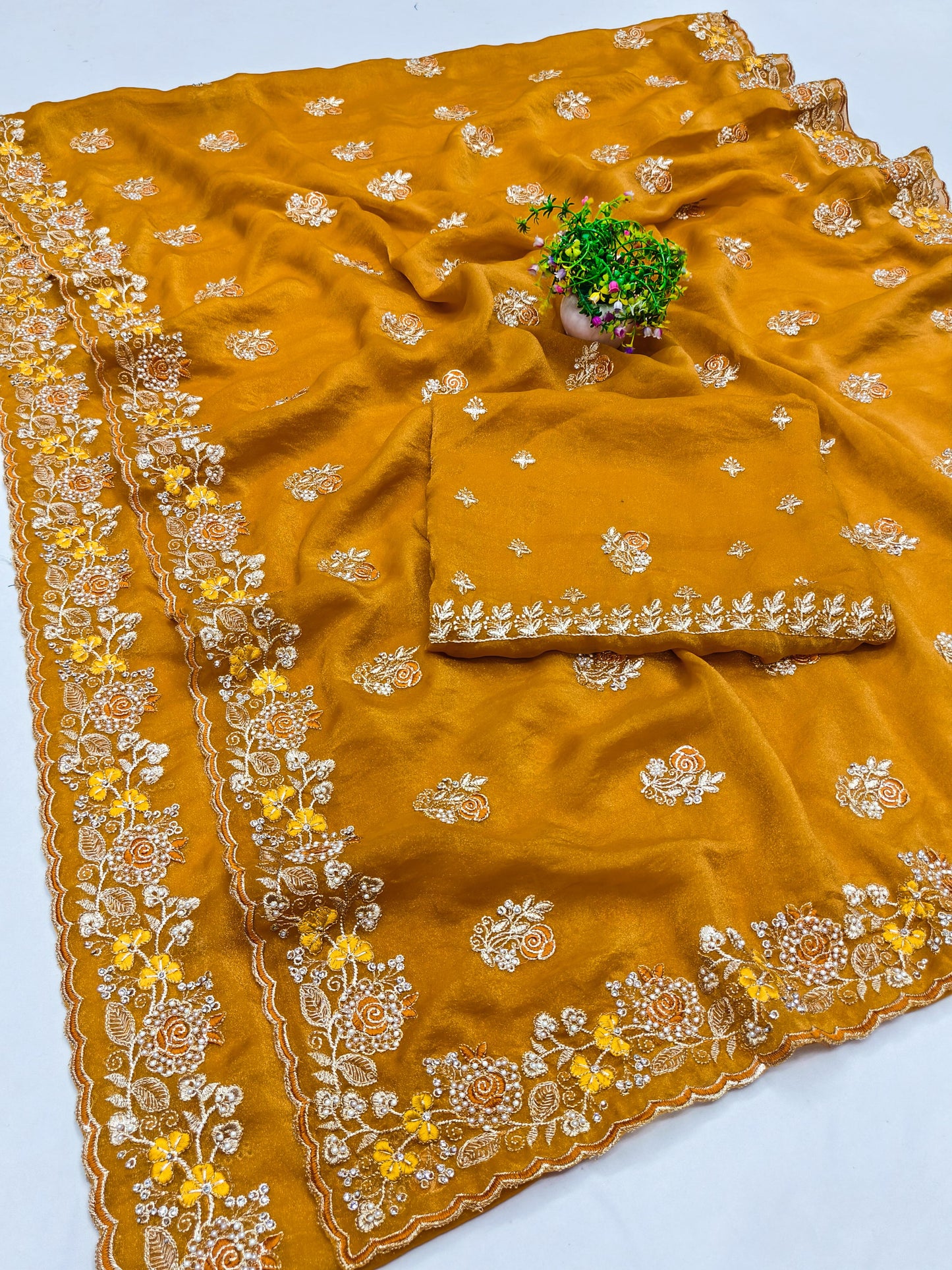 BS-RAJWADI NC GEORGETTE SAREE WITH BEAUTIFUL JARKAN WORK WITH THREAD WORK MOTI WORK HEAVY BLOUSE