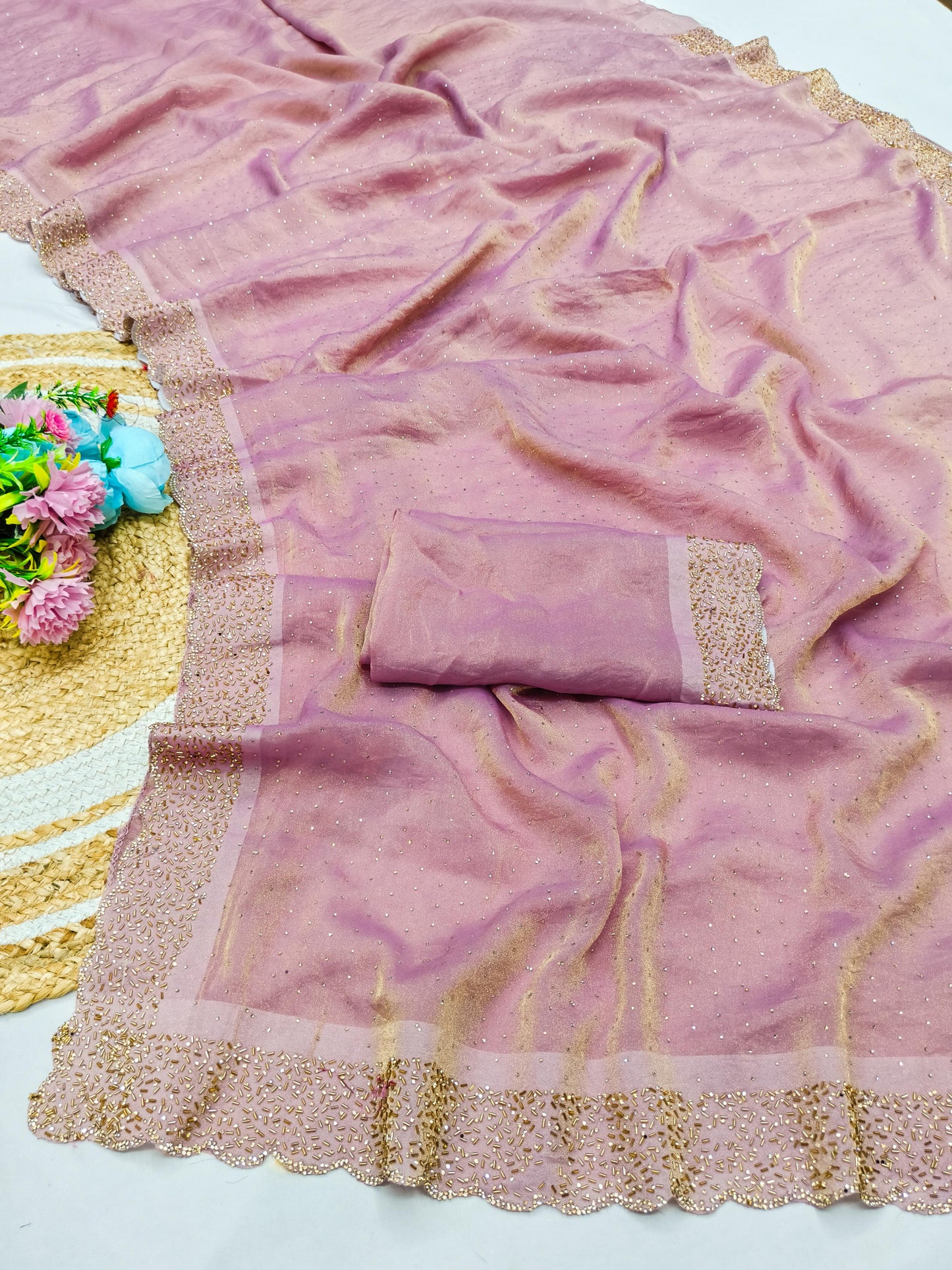 DF-DHARMA LESS NC GEORGETTE WITH FULL HANDWORK ORIGINAL QUALITY WITH HEAVY BLOUSE
