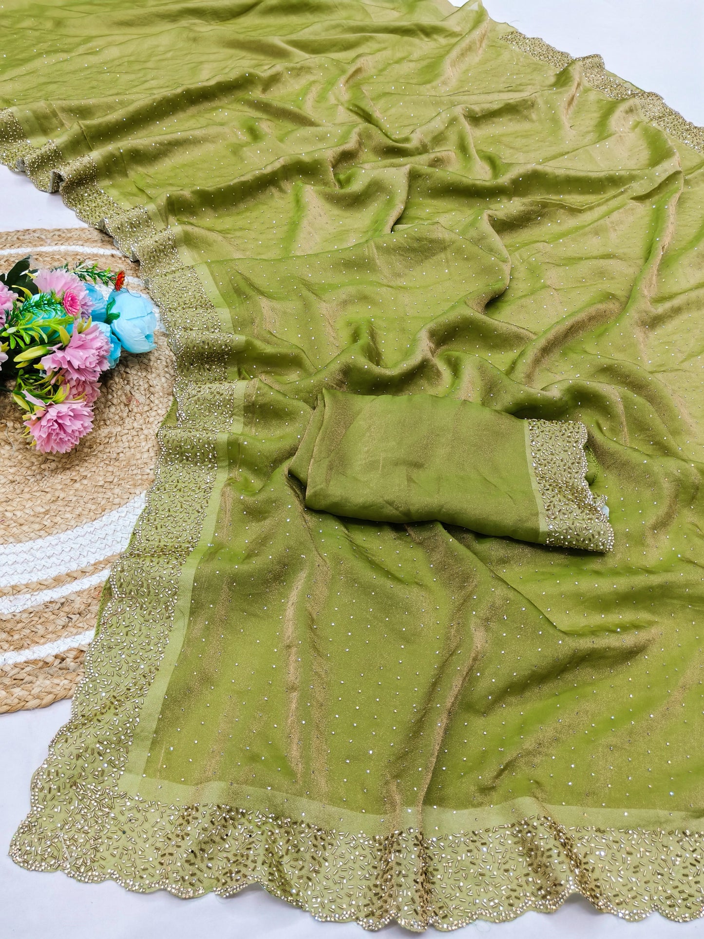 DF-DHARMA LESS NC GEORGETTE WITH FULL HANDWORK ORIGINAL QUALITY WITH HEAVY BLOUSE