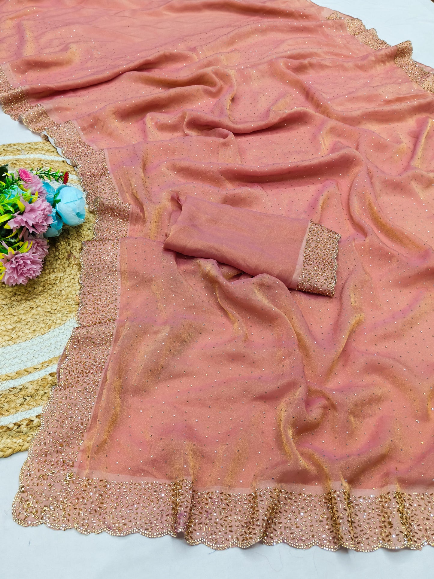 DF-DHARMA LESS NC GEORGETTE WITH FULL HANDWORK ORIGINAL QUALITY WITH HEAVY BLOUSE