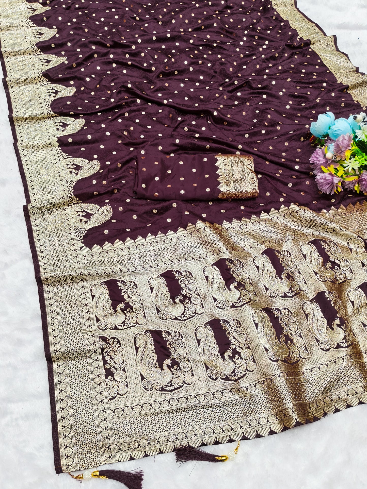 BS-ROOP REKHA SATIN SILK SAREE WITH BEAUTIFUL JARKAN WORK ALL OVER WITH RICH PALLU PEACOCK DESIGN