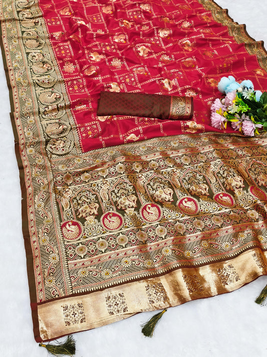 BS-GHAT CHOLA EUROPIAN DOLA SILK GHATCHOLA WITH JARKAN WORK WITH LAGNI PATTA WITH HEAVY MEENA WORK