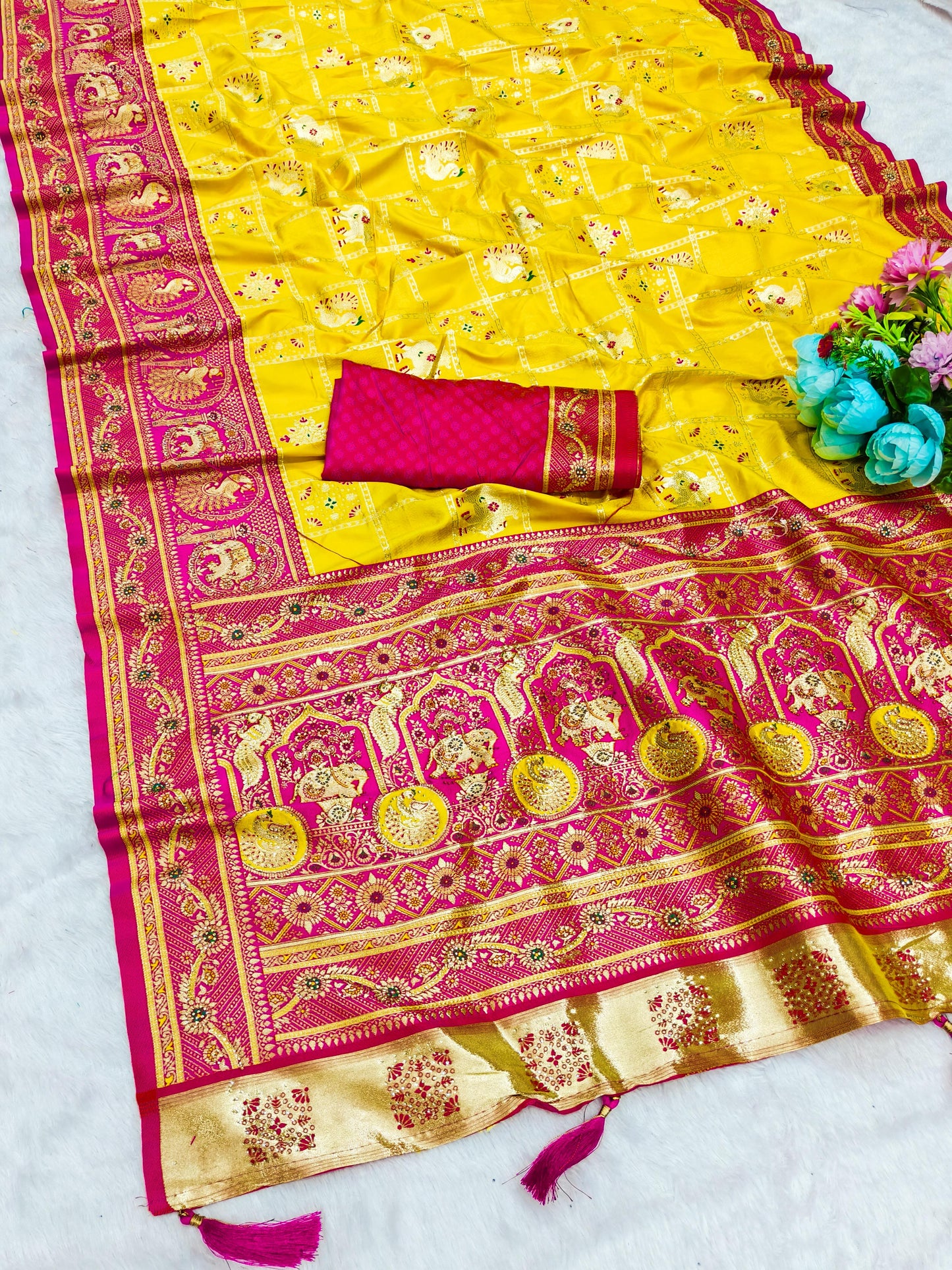 BS-GHAT CHOLA EUROPIAN DOLA SILK GHATCHOLA WITH JARKAN WORK WITH LAGNI PATTA WITH HEAVY MEENA WORK