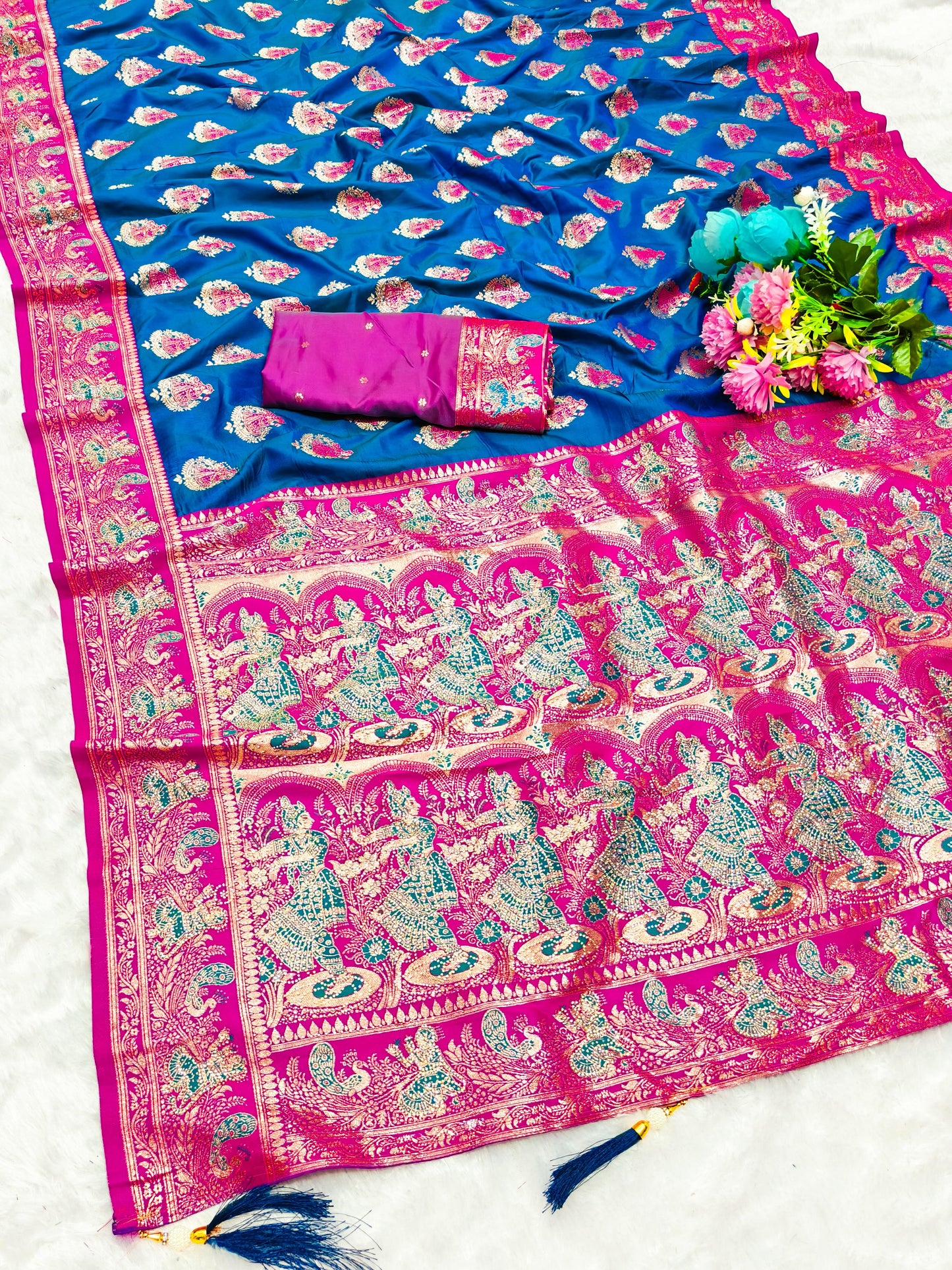 BS-GHARANA-2 SOFT SILK SAREE WITH GRAND PALLU WITH DMC SIROSKI WITH HEAVY BLOUSE