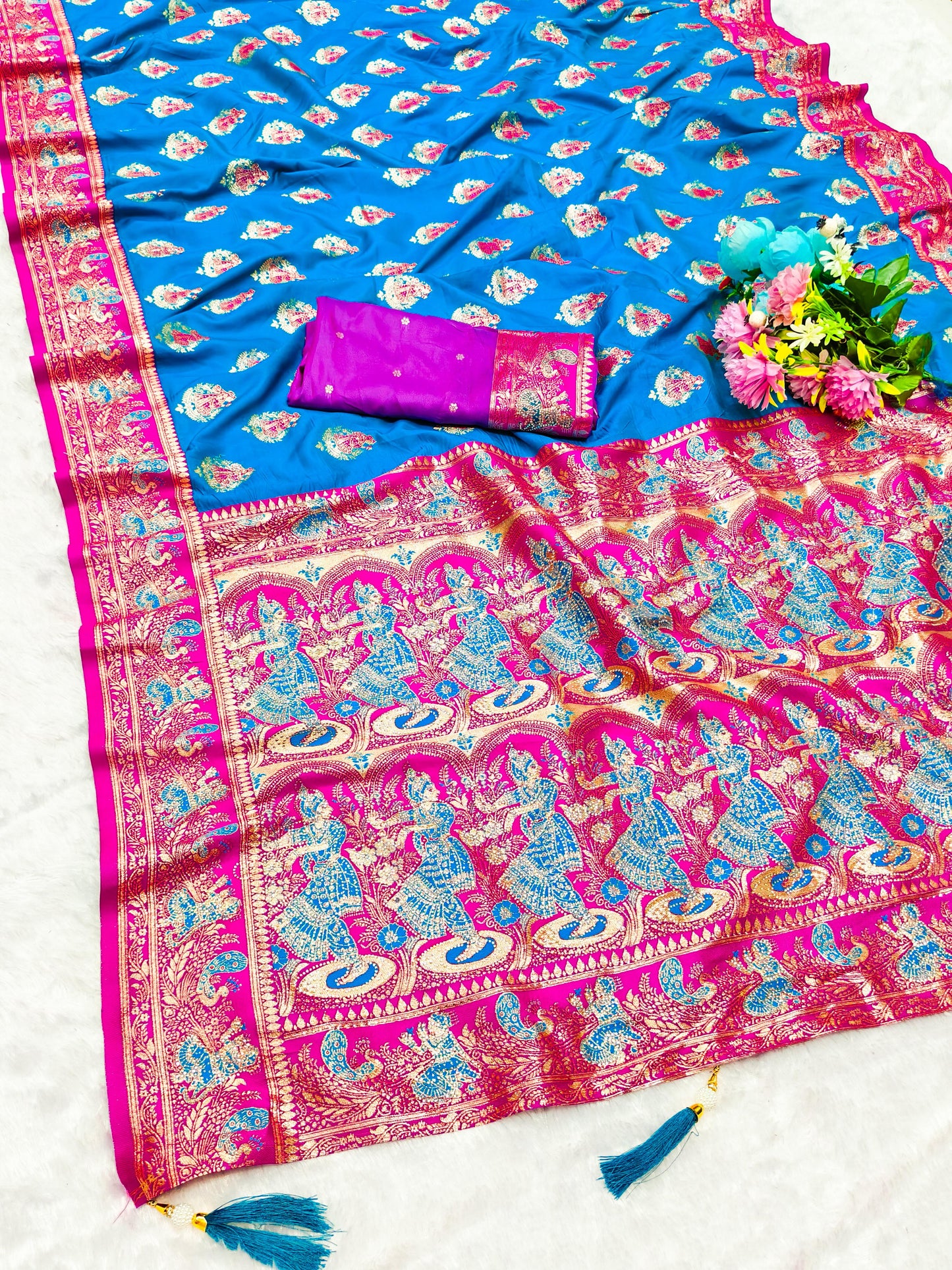 BS-GHARANA-2 SOFT SILK SAREE WITH GRAND PALLU WITH DMC SIROSKI WITH HEAVY BLOUSE