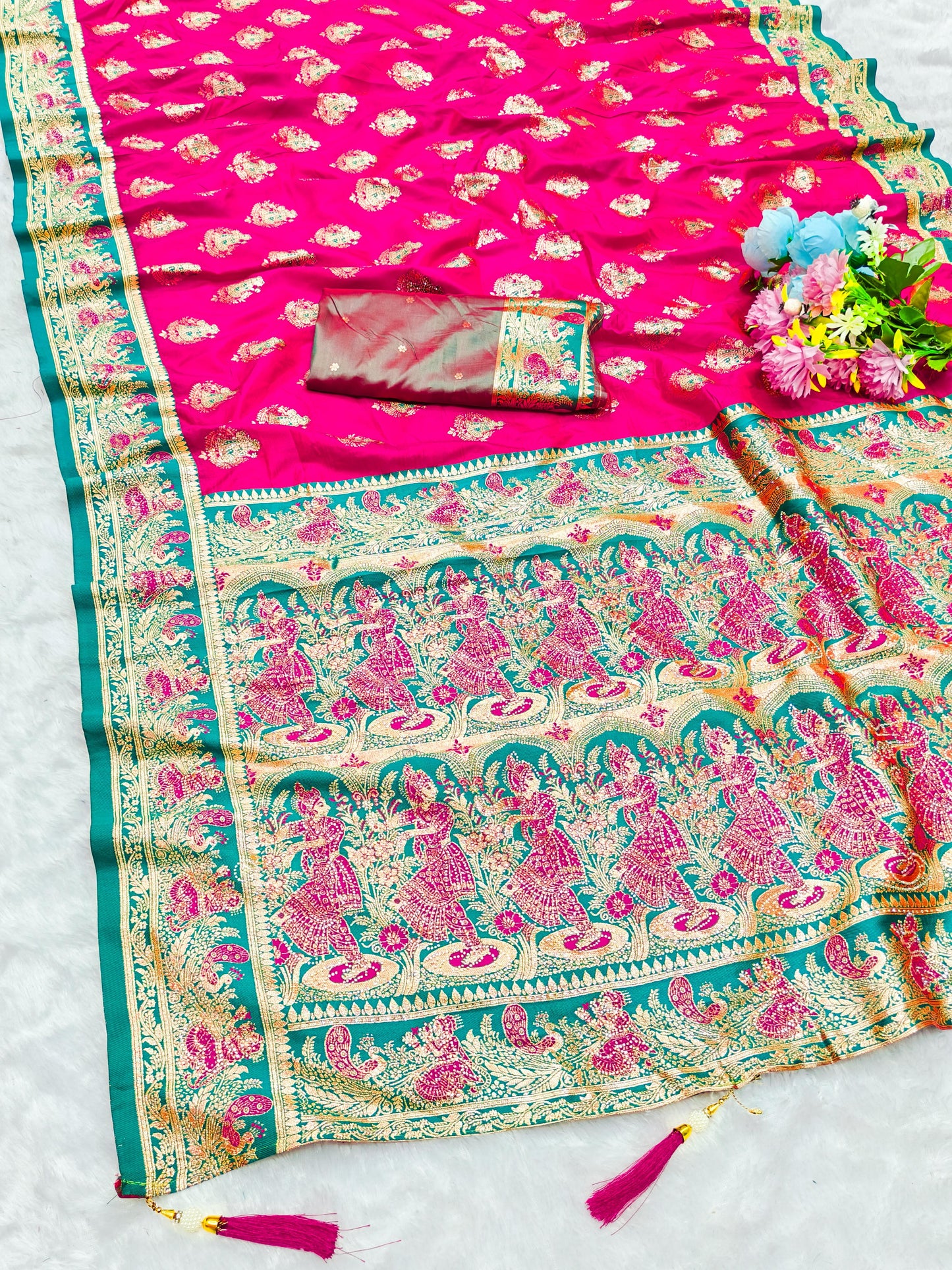 BS-GHARANA-2 SOFT SILK SAREE WITH GRAND PALLU WITH DMC SIROSKI WITH HEAVY BLOUSE