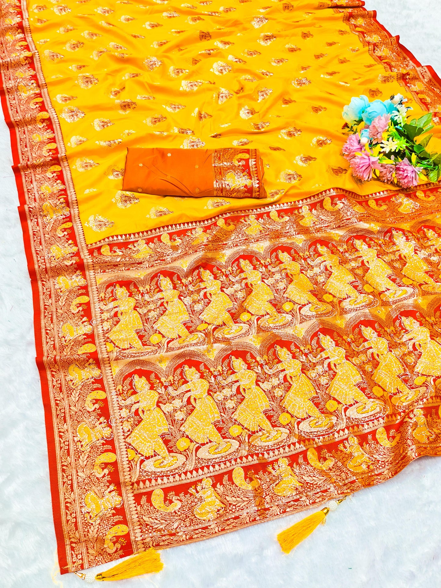 BS-GHARANA-2 SOFT SILK SAREE WITH GRAND PALLU WITH DMC SIROSKI WITH HEAVY BLOUSE