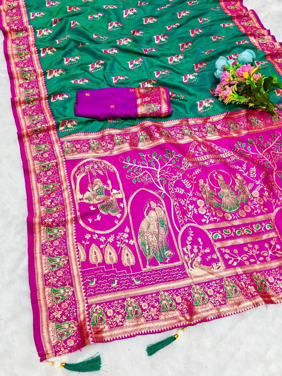 BS-GHARANA SOFT SILK SAREE WITH GRAND PALLU WITH DMC SIROKSI WITH BEAUTIFUL BALUSHREE DESIGN WITH BANARASI JAREE