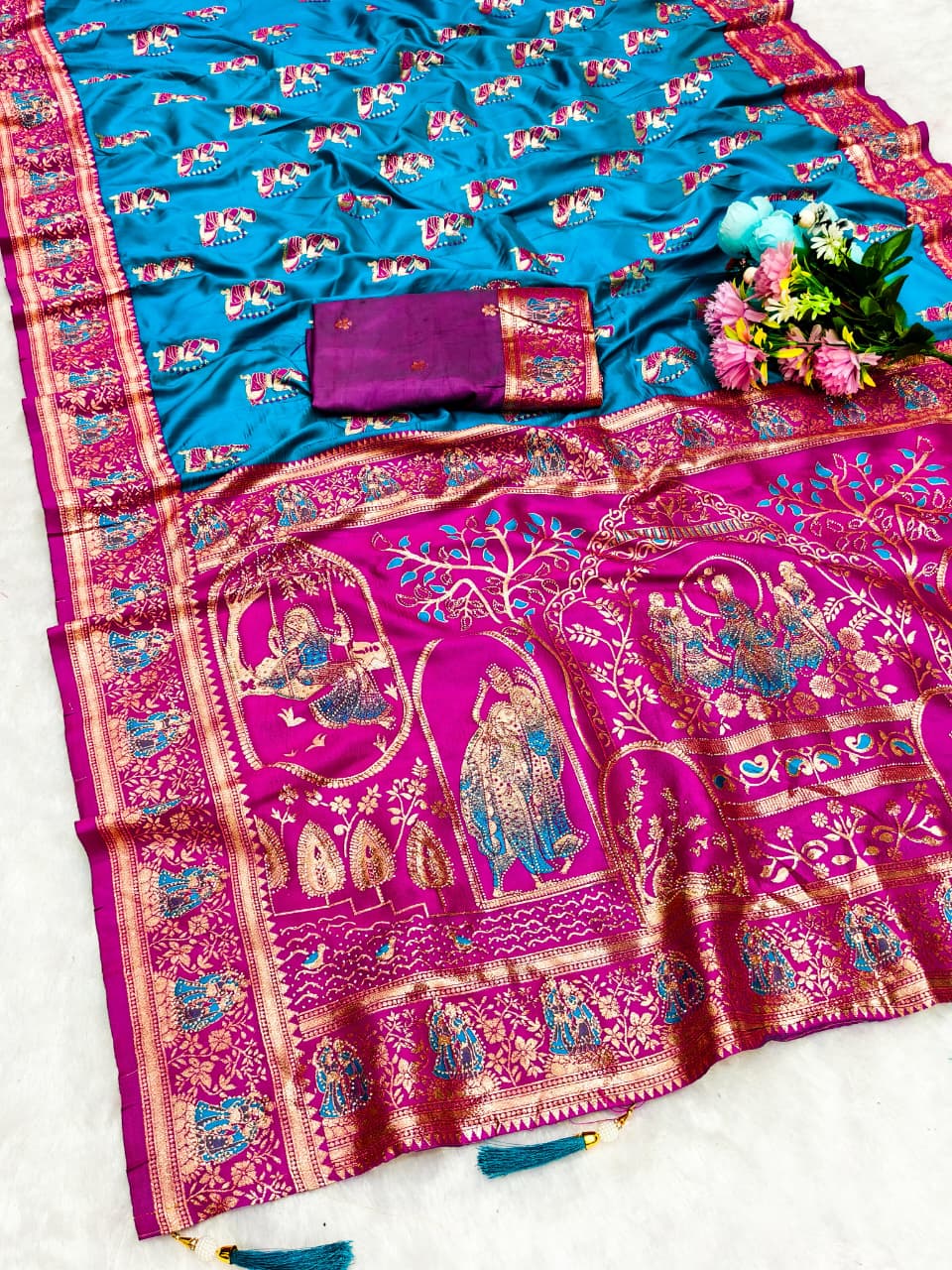 BS-GHARANA SOFT SILK SAREE WITH GRAND PALLU WITH DMC SIROKSI WITH BEAUTIFUL BALUSHREE DESIGN WITH BANARASI JAREE