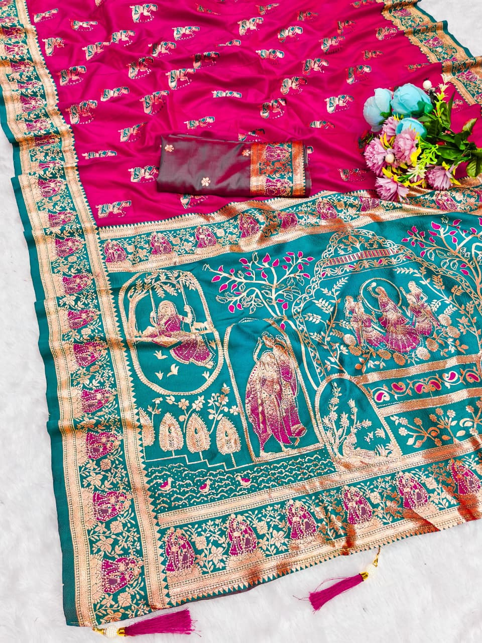BS-GHARANA SOFT SILK SAREE WITH GRAND PALLU WITH DMC SIROKSI WITH BEAUTIFUL BALUSHREE DESIGN WITH BANARASI JAREE