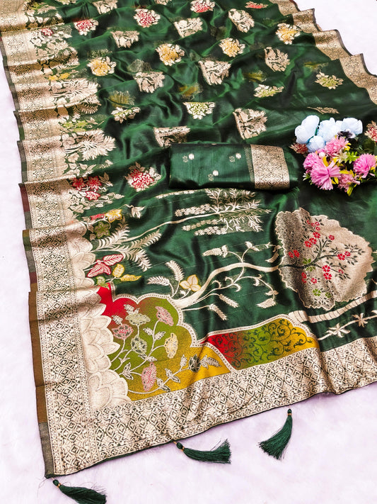 OG-ORCHID ORGANZA SILK SAREE WITH BEAUTIFUL PALLU WITH MEENAKARI WORK WITH TASSELS