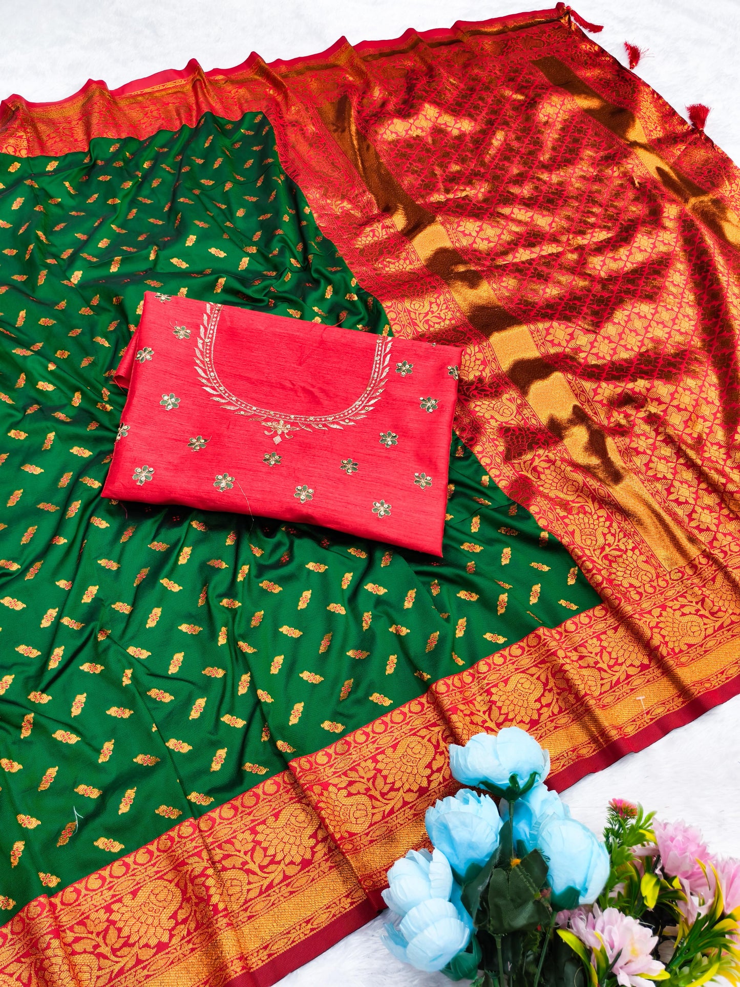 AJ-SARITA-HEAVYBLOUSE PREMIUM SOFT SILK WITH BUTTI DESIGN WITH COPPER JAREE WITH HEAVY EMBORIDERY BLOUSE