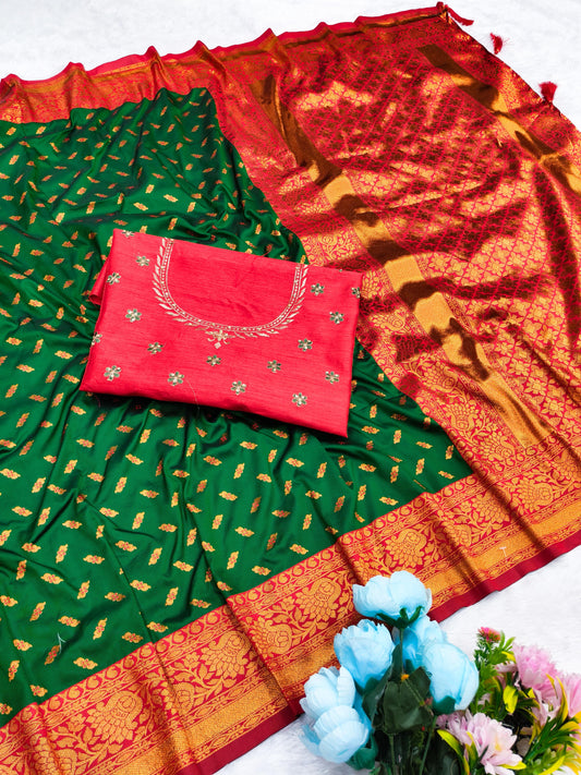 AJ-SARITA-HEAVYBLOUSE PREMIUM SOFT SILK WITH BUTTI DESIGN WITH COPPER JAREE WITH HEAVY EMBORIDERY BLOUSE