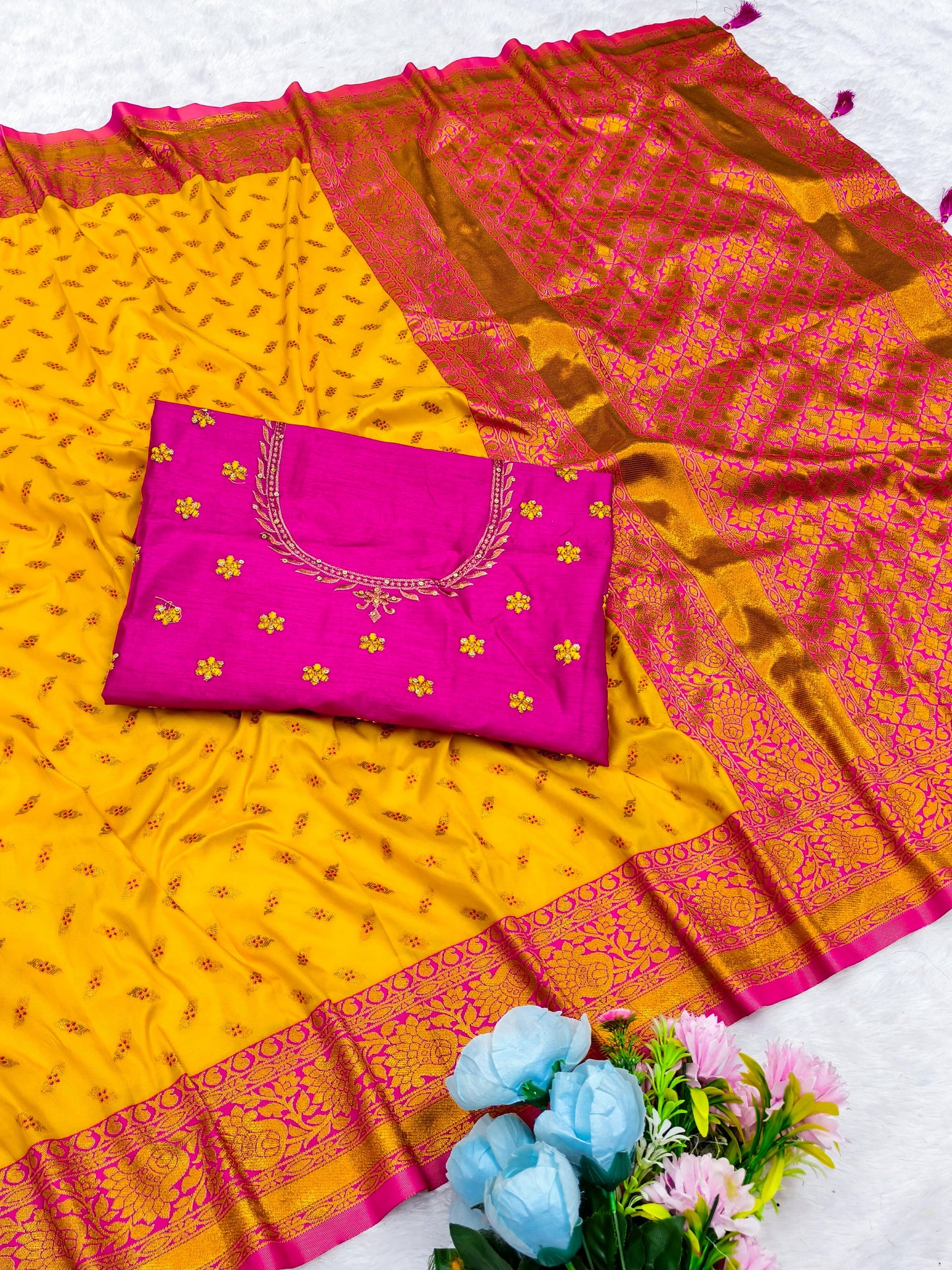 AJ-SARITA-HEAVYBLOUSE PREMIUM SOFT SILK WITH BUTTI DESIGN WITH COPPER JAREE WITH HEAVY EMBORIDERY BLOUSE