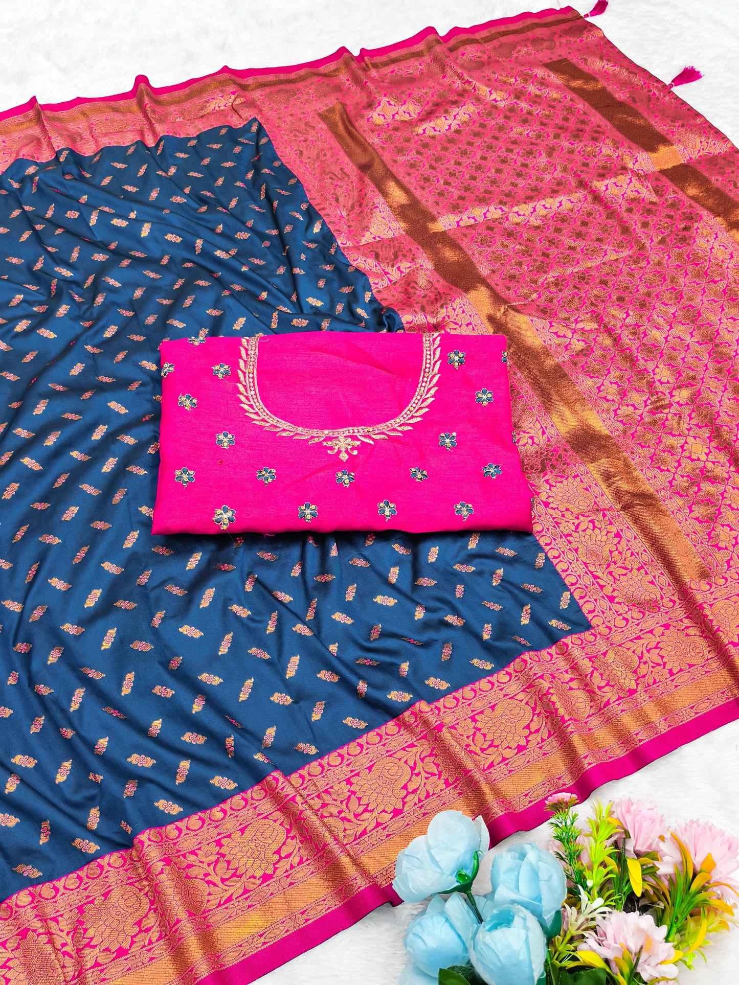 AJ-SARITA-HEAVYBLOUSE PREMIUM SOFT SILK WITH BUTTI DESIGN WITH COPPER JAREE WITH HEAVY EMBORIDERY BLOUSE