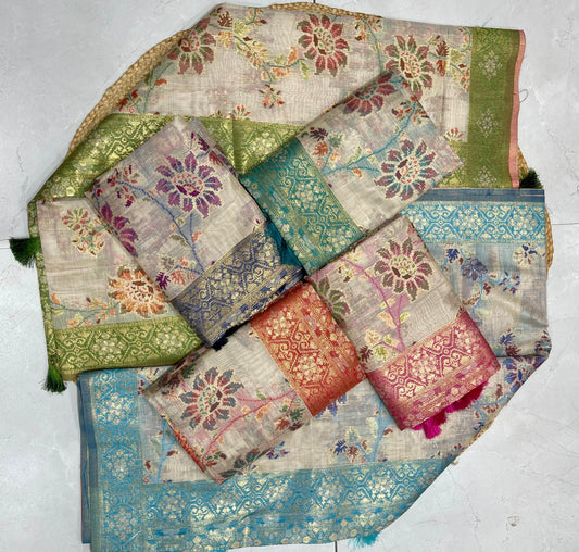 CT-RASHA COTTON SILK SAREE JHAL WEAVING DESIGN WITH CONSTAST BORDER WITH RICH PALLU WITH TASSELS