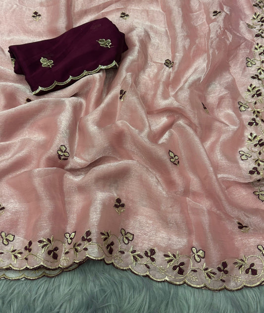 NN-2038 Space silk fabric with C-pallu embroidary work with Rangoli blooming fabric with with work blouse