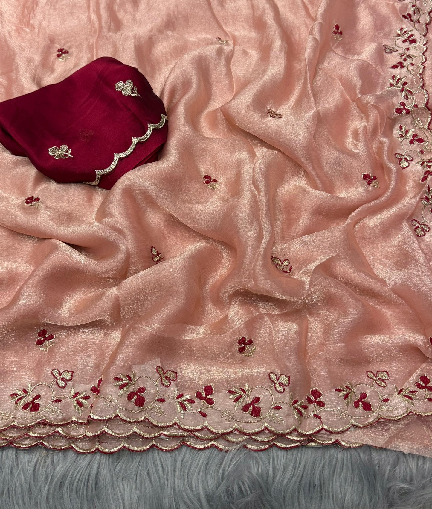 NN-2038 Space silk fabric with C-pallu embroidary work with Rangoli blooming fabric with with work blouse