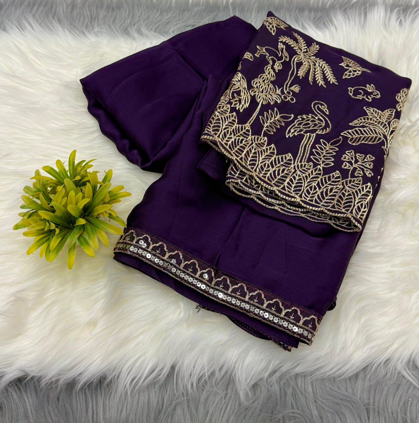 NN-2040 SATIN SILK SAREE WITH BEAUTIFUL SEQUENCE EMBORIDERY BORDER WITH HEAVY WORK BLOUSE