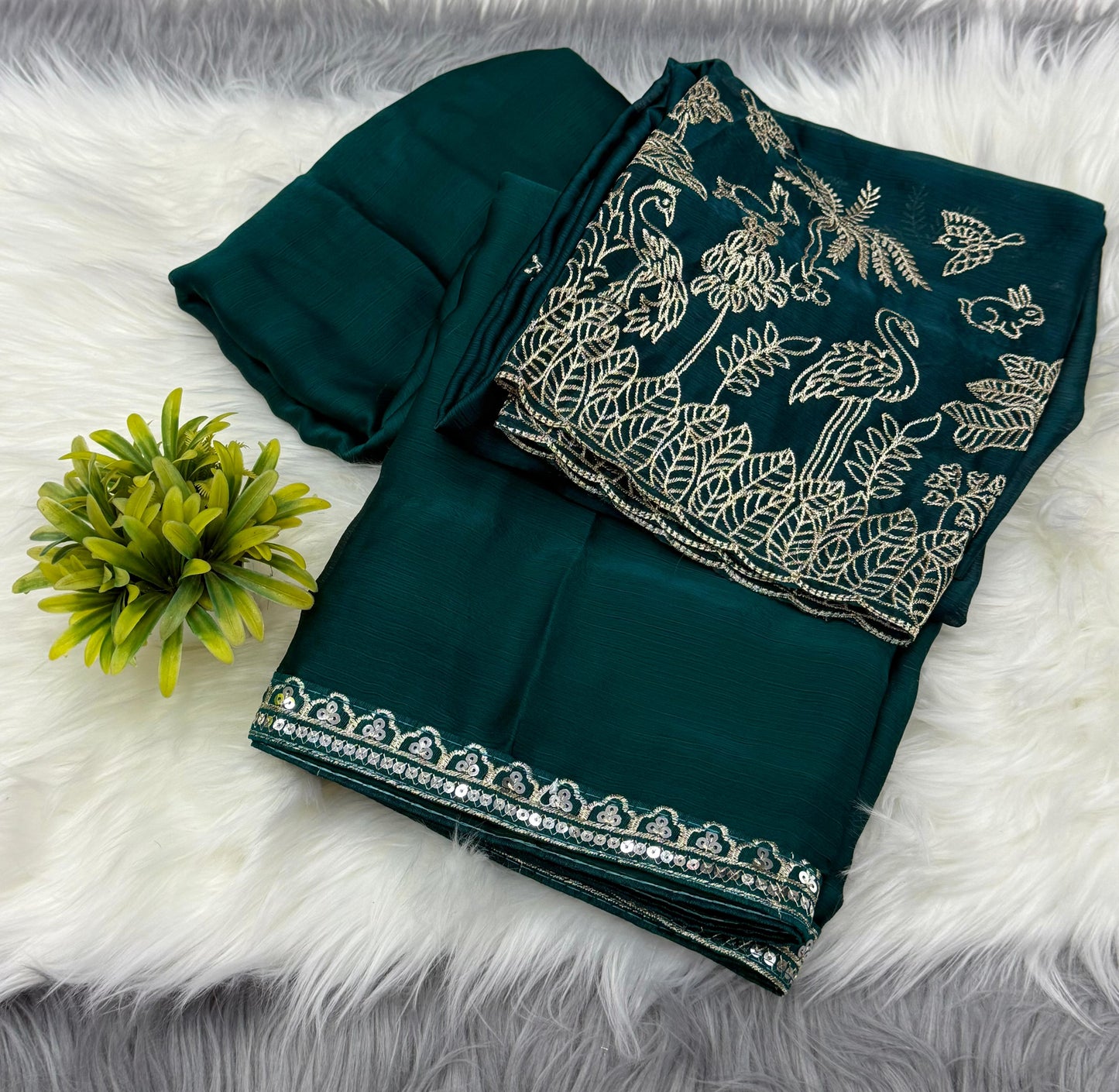NN-2040 SATIN SILK SAREE WITH BEAUTIFUL SEQUENCE EMBORIDERY BORDER WITH HEAVY WORK BLOUSE