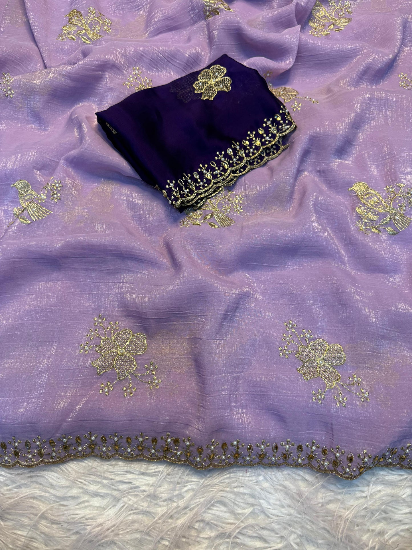 NN-2045 CRUNCHY silk with beautiful embroidery C-pallu work with full of elegance and moti work allover saree with Rangoli silk with blooming colours with heavy embroidary blouse