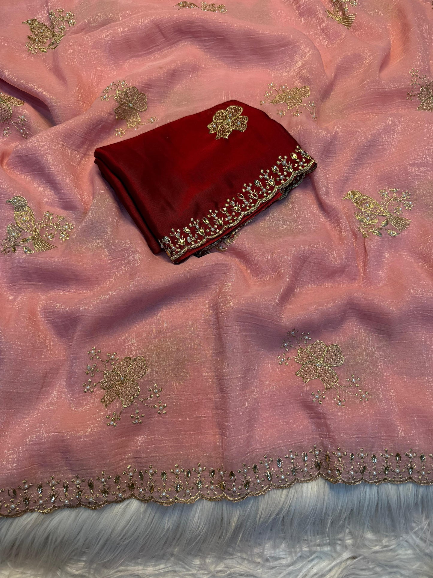 NN-2045 CRUNCHY silk with beautiful embroidery C-pallu work with full of elegance and moti work allover saree with Rangoli silk with blooming colours with heavy embroidary blouse