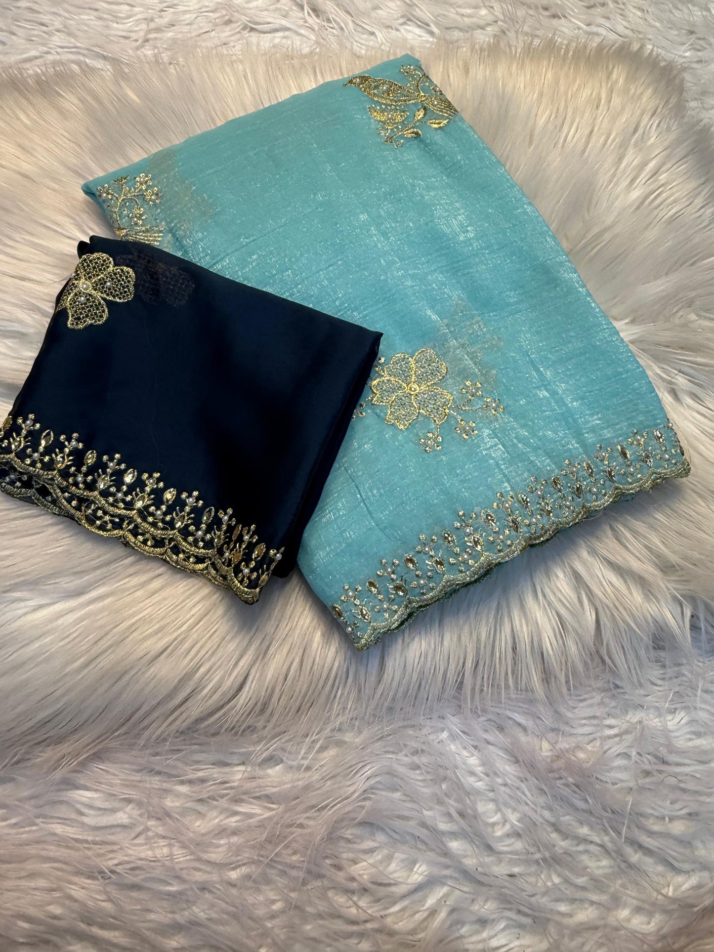 NN-2045 CRUNCHY silk with beautiful embroidery C-pallu work with full of elegance and moti work allover saree with Rangoli silk with blooming colours with heavy embroidary blouse