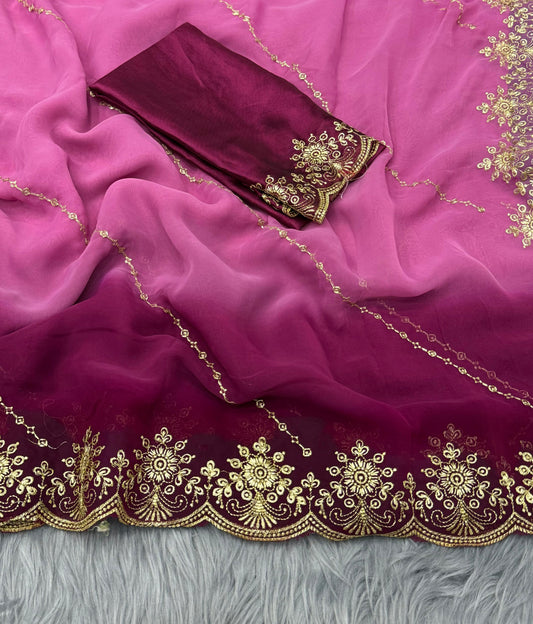 NN-2048 Georgett pedding with heavy c-pallu embroidary work with Rangoli blooming with heavy embroiday work blouse