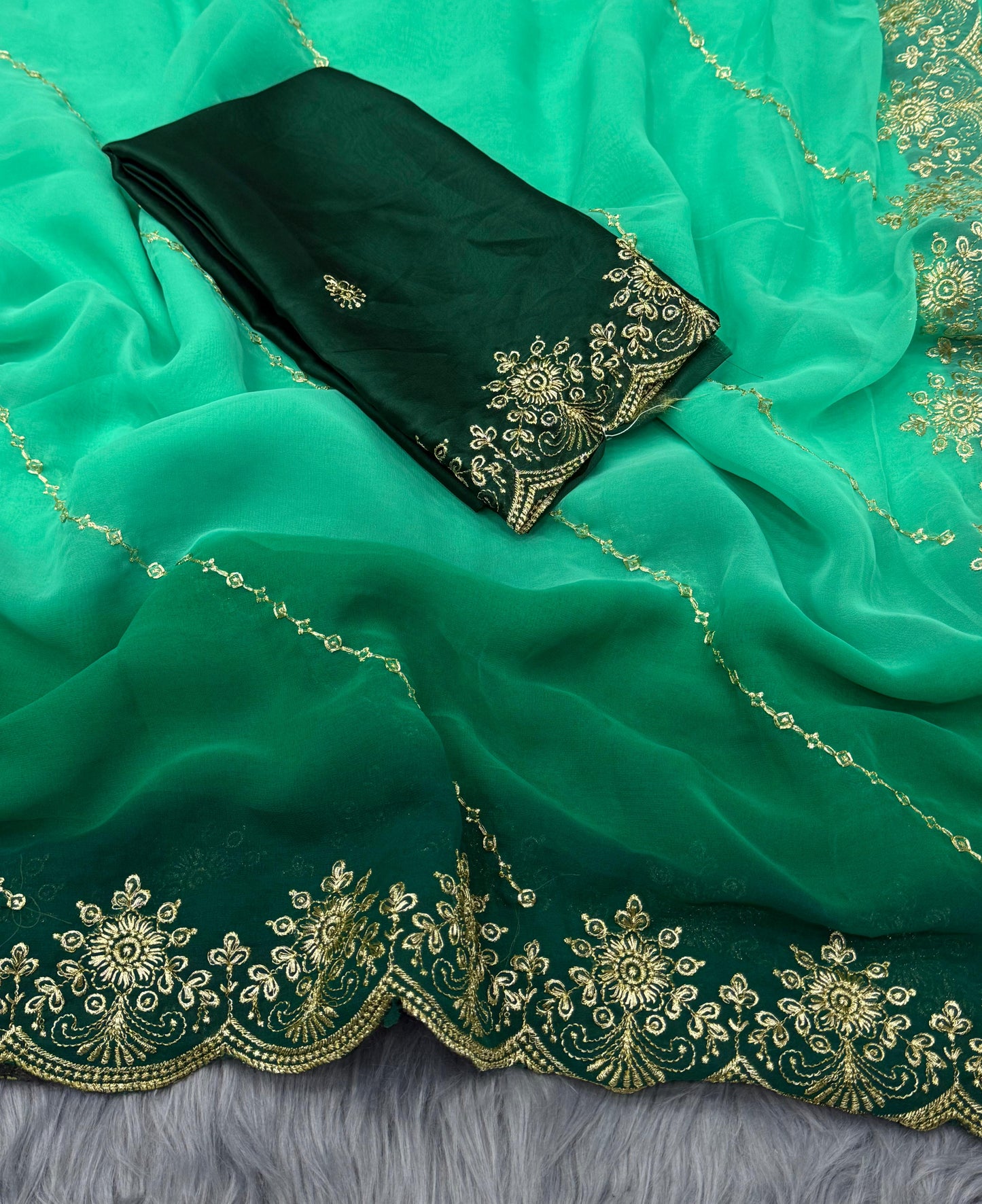 NN-2048 Georgett pedding with heavy c-pallu embroidary work with Rangoli blooming with heavy embroiday work blouse