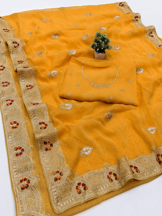 DF-PAN-PATTA  PREMIUM SIMMER SAREE WITH EMBORIDERY AND THREAD WORK WITH SIROSKI AND HEAVY BLOUSE