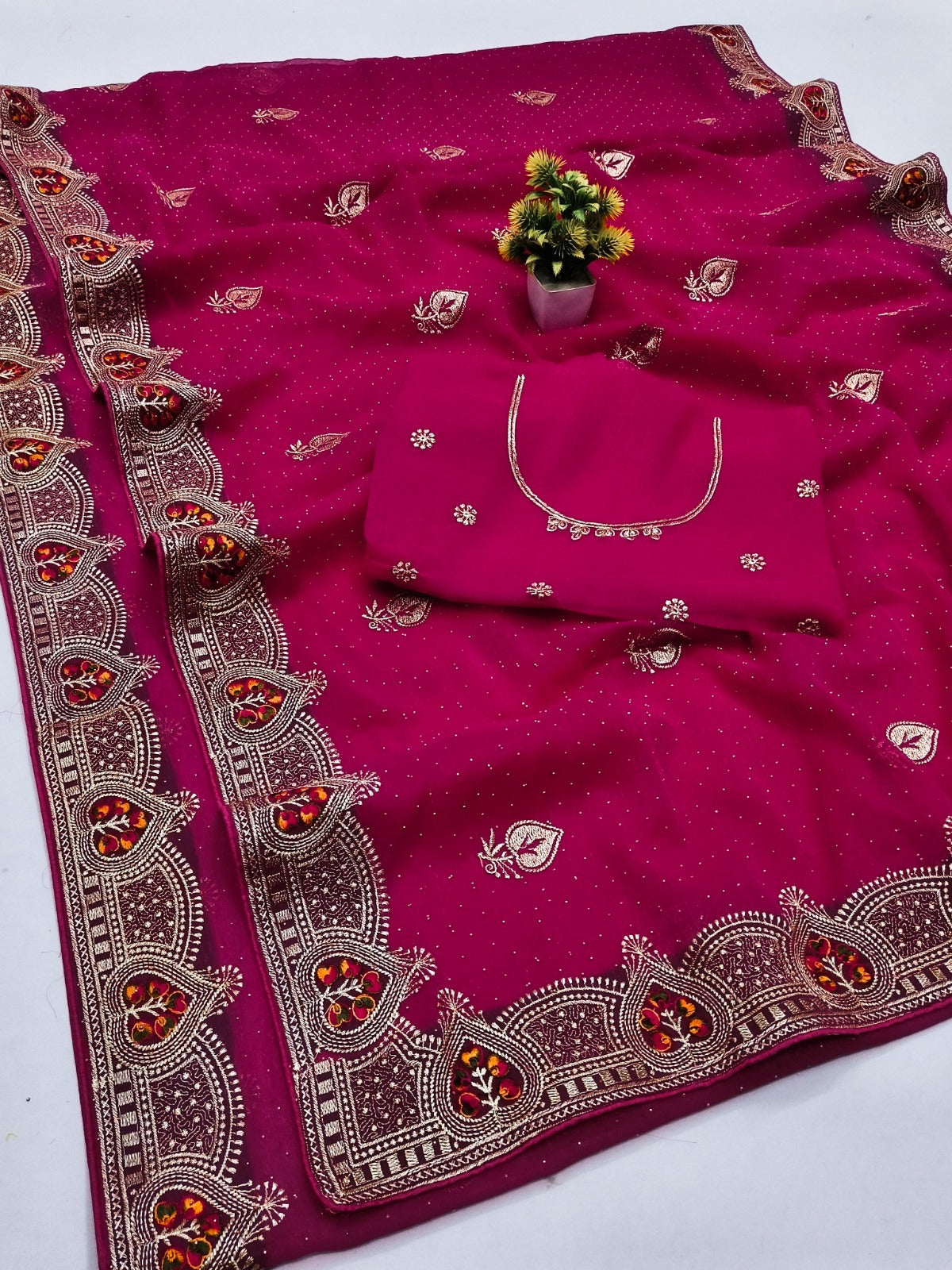 DF-PAN-PATTA  PREMIUM SIMMER SAREE WITH EMBORIDERY AND THREAD WORK WITH SIROSKI AND HEAVY BLOUSE