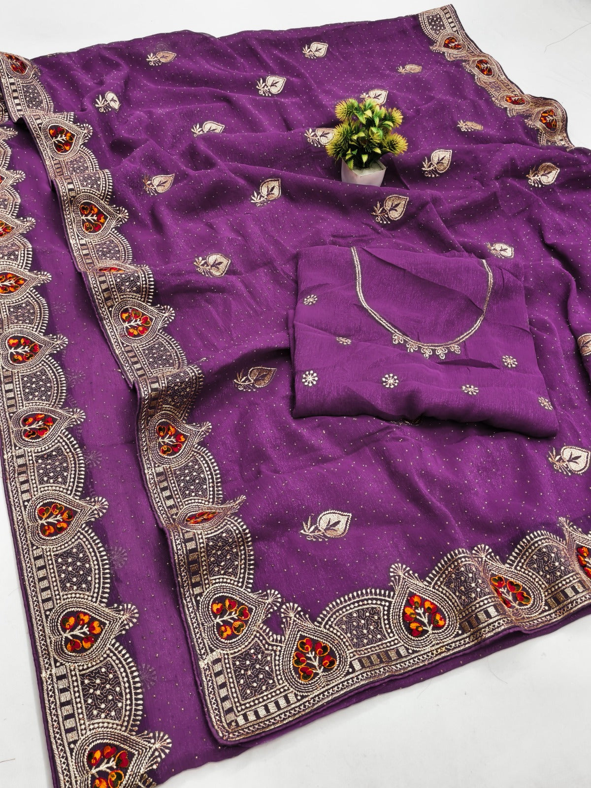 DF-PAN-PATTA  PREMIUM SIMMER SAREE WITH EMBORIDERY AND THREAD WORK WITH SIROSKI AND HEAVY BLOUSE