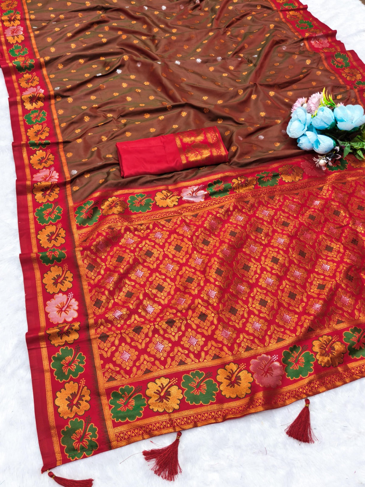 AJ-JAWANT-PAITHANI SOFT SILK NARAYAN PETH SAREE WITH BEAUTIFUL FLOWER DESIGN ON BORDER