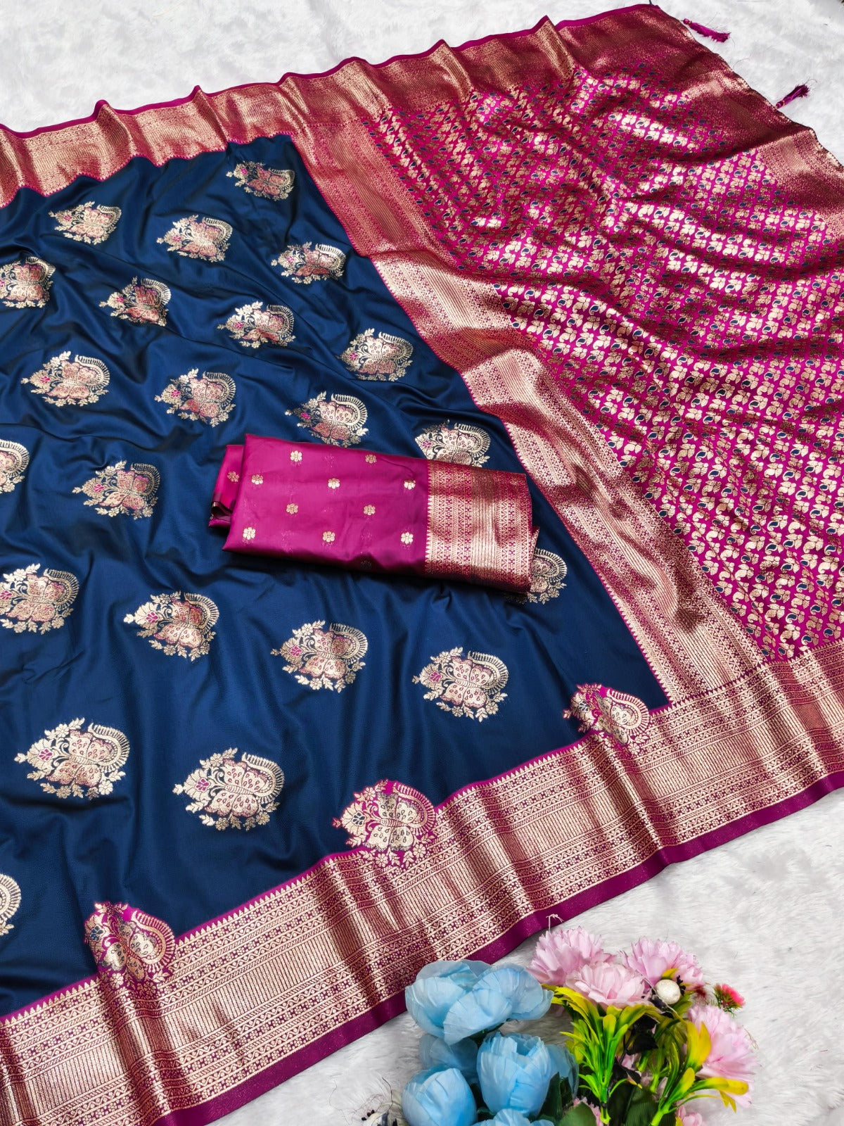 AJ-BUTTERFLY SOFT SILK SAREE WITH CONTRAST PALLU AND BORDER WITH BEAUTIFUL BUTTERFLY 🦋 DESIGN WITH BUTTI CONTRAST BLOUSE